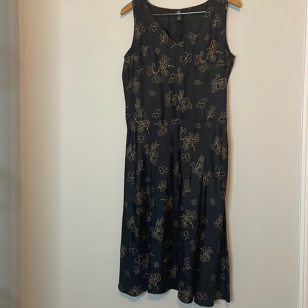 Calvin Klein Black Floral Sleeveless Midi Dress